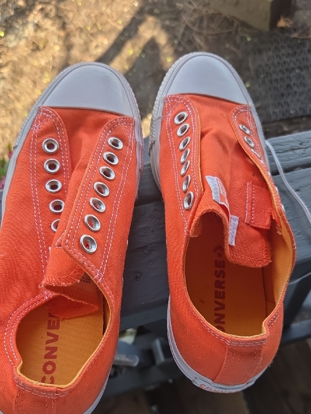 Mens Size 7 Converse Low-Top Slip-On Sneakers — Orange with White Accents